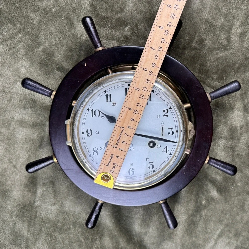 Vintage Schatz Royal Mariner Ships Wheel Clock West Germany Brass Wood Nautical